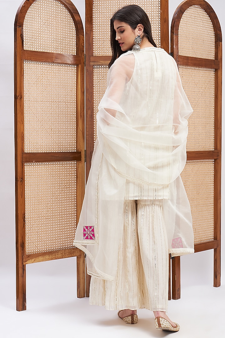 Off-White Silk Chanderi Zari Embroidered Gharara Set by RoohbyRidhimaa at Pernia's Pop Up Shop