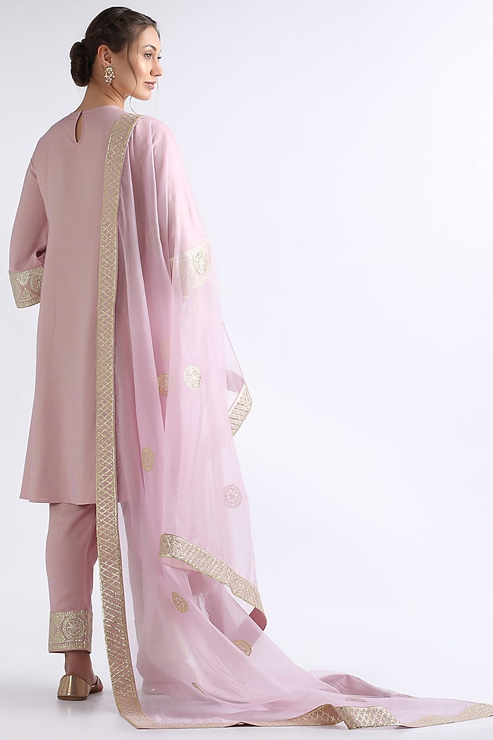 Pink Cotton Gota Embroidered A-Line Kurta Set by RoohbyRidhimaa at Pernia's Pop Up Shop