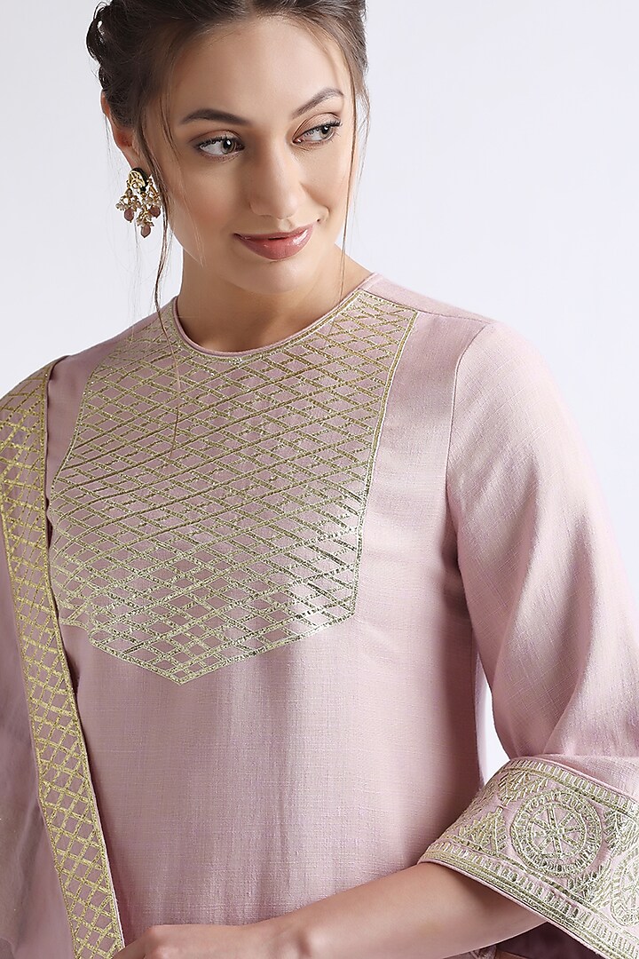 Pink Cotton Gota Embroidered A-Line Kurta Set by RoohbyRidhimaa at Pernia's Pop Up Shop