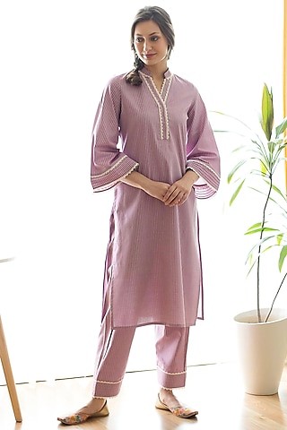 Burgundy Cotton Kurta Set by RoohbyRidhimaa