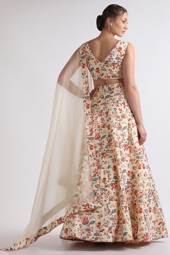 Beige Linen Printed Wedding Lehenga Set by RoohbyRidhimaa at Pernia's Pop Up Shop