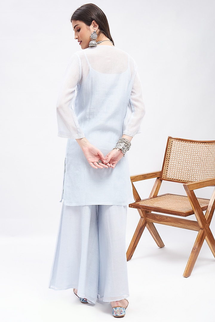 Pastel Bue Silk Chanderi Resham Embroidered Co-Ord Set by RoohbyRidhimaa at Pernia's Pop Up Shop