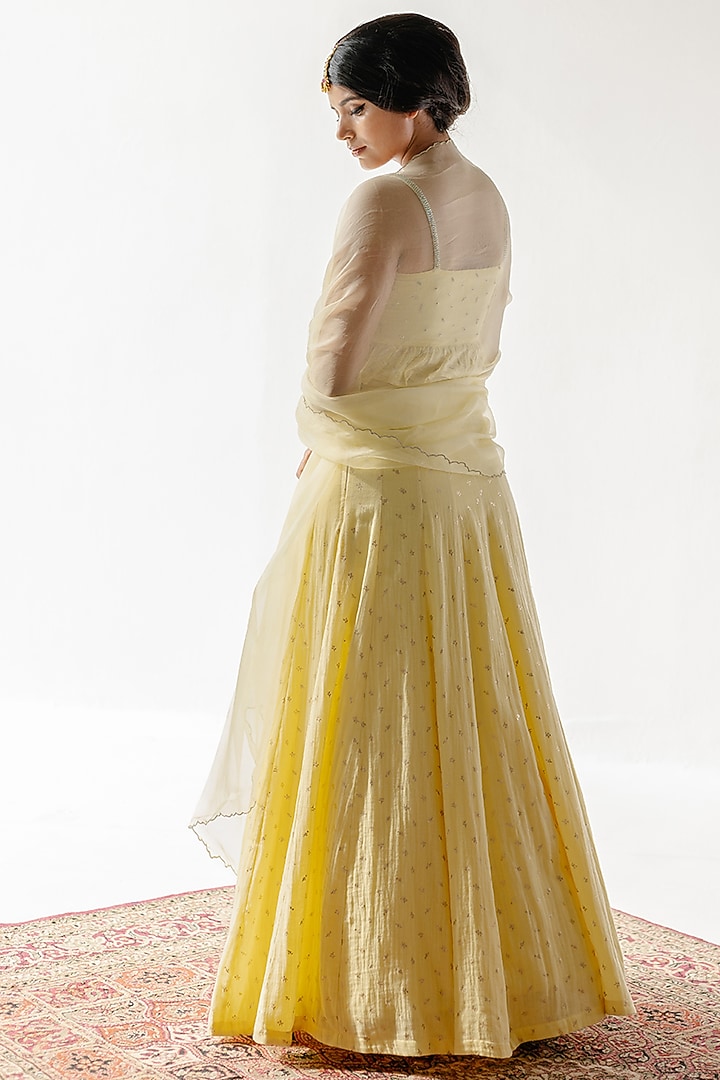 Yellow & Gold Luxurious Cotton Linen Wedding Lehenga Set by RoohbyRidhimaa at Pernia's Pop Up Shop