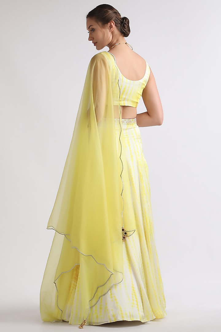Yellow Viscose Crepe Resham Embroidered Wedding Lehenga Set by RoohbyRidhimaa at Pernia's Pop Up Shop