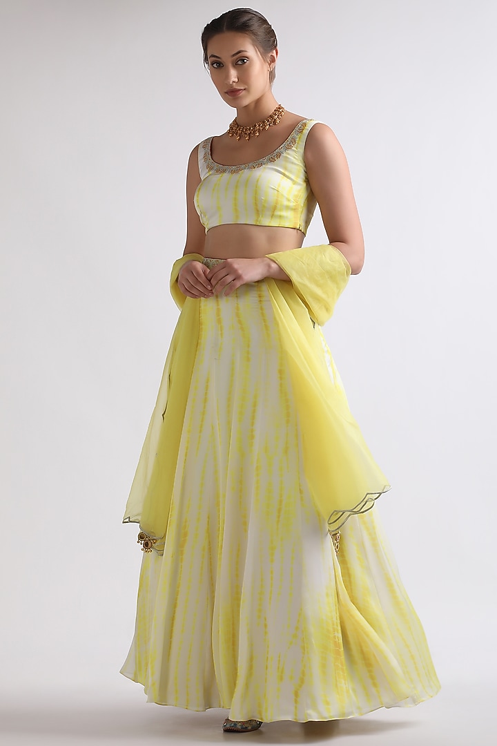 Yellow Viscose Crepe Resham Embroidered Wedding Lehenga Set by RoohbyRidhimaa at Pernia's Pop Up Shop