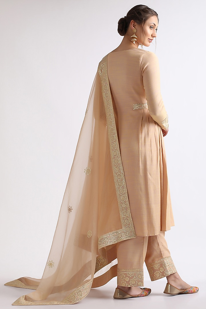 Gold Luxurious Cotton & Pure Cotton Voile Gota Embroidered Kurta Set by RoohbyRidhimaa at Pernia's Pop Up Shop