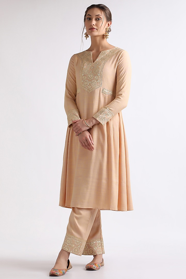 Gold Luxurious Cotton & Pure Cotton Voile Gota Embroidered Kurta Set by RoohbyRidhimaa at Pernia's Pop Up Shop