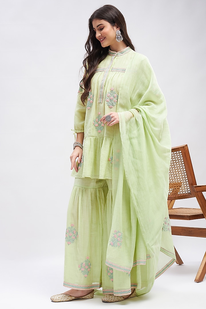 Pastel Green Chanderi Gharara Set by RoohbyRidhimaa at Pernia's Pop Up Shop