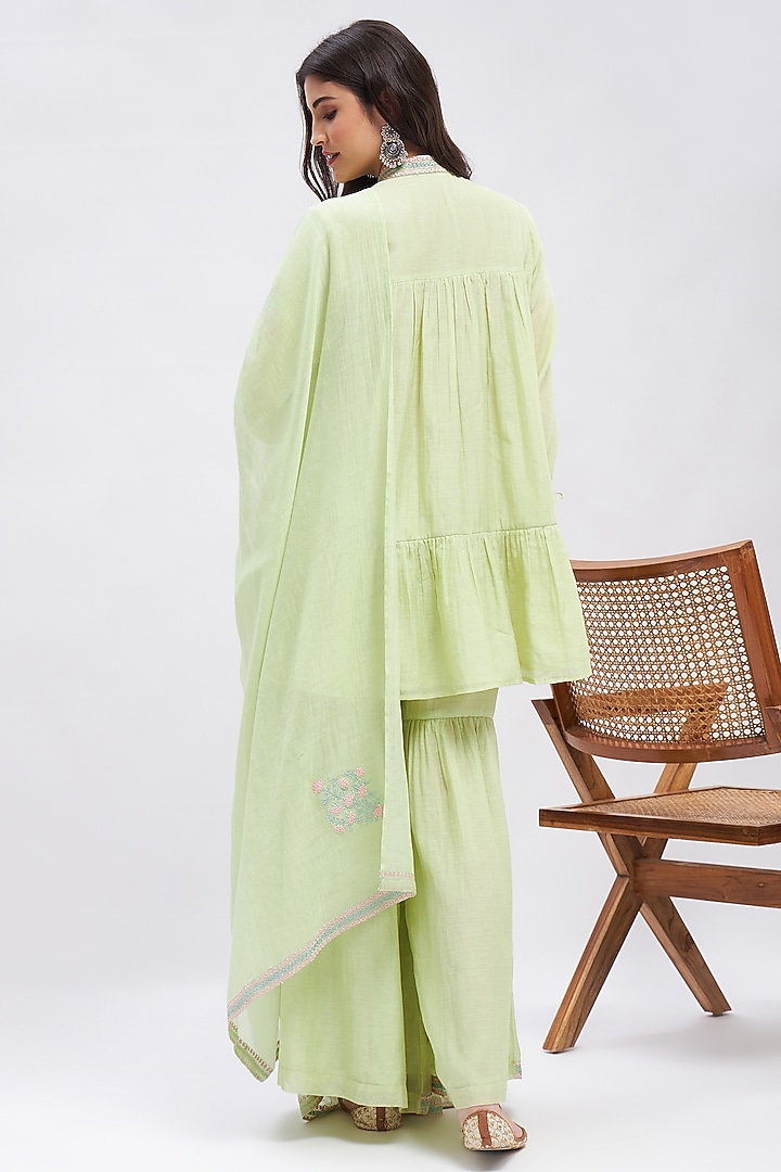 Pastel Green Chanderi Gharara Set by RoohbyRidhimaa at Pernia's Pop Up Shop