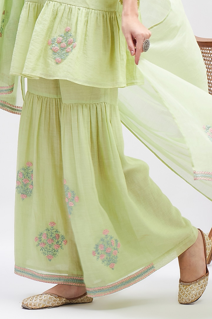 Pastel Green Chanderi Gharara Set by RoohbyRidhimaa at Pernia's Pop Up Shop