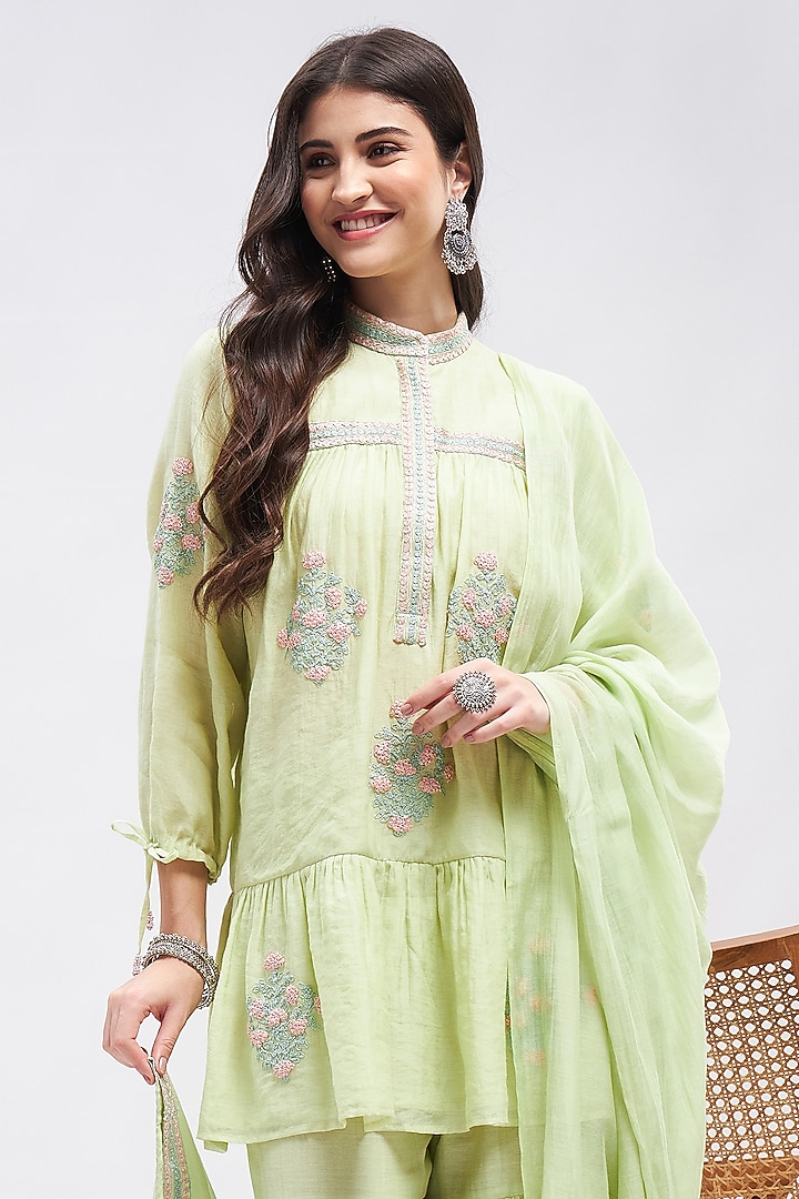 Pastel Green Chanderi Gharara Set by RoohbyRidhimaa at Pernia's Pop Up Shop