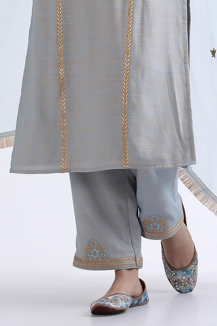 Blue Cotton Zari Embroidered Kurta Set by RoohbyRidhimaa at Pernia's Pop Up Shop
