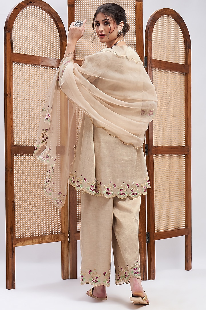 Copper Gold Silk Chanderi Zari Embroidered Kurta Set by RoohbyRidhimaa at Pernia's Pop Up Shop