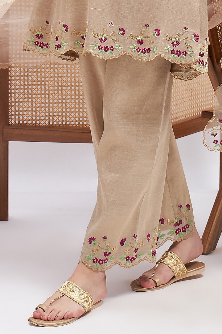 Copper Gold Silk Chanderi Zari Embroidered Kurta Set by RoohbyRidhimaa at Pernia's Pop Up Shop