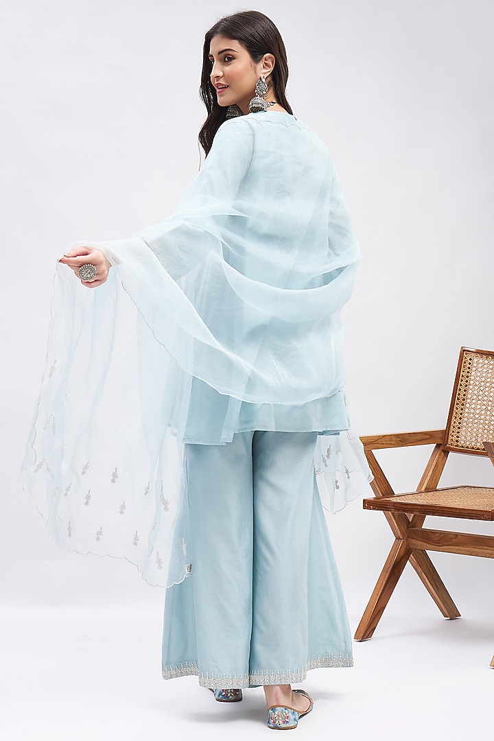 Pastel Blue Silk Chanderi Zari Embroidered Kurta Set by RoohbyRidhimaa at Pernia's Pop Up Shop