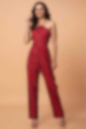 Red Cotton Ikat Jumpsuit by ROSA by Priyanka kar