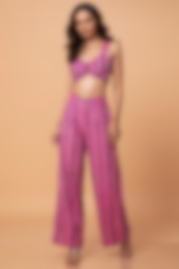 Pink Cotton Ikat Pant Set by ROSA by Priyanka kar