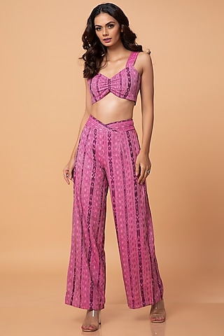 Pink Cotton Ikat Pant Set by ROSA by Priyanka kar