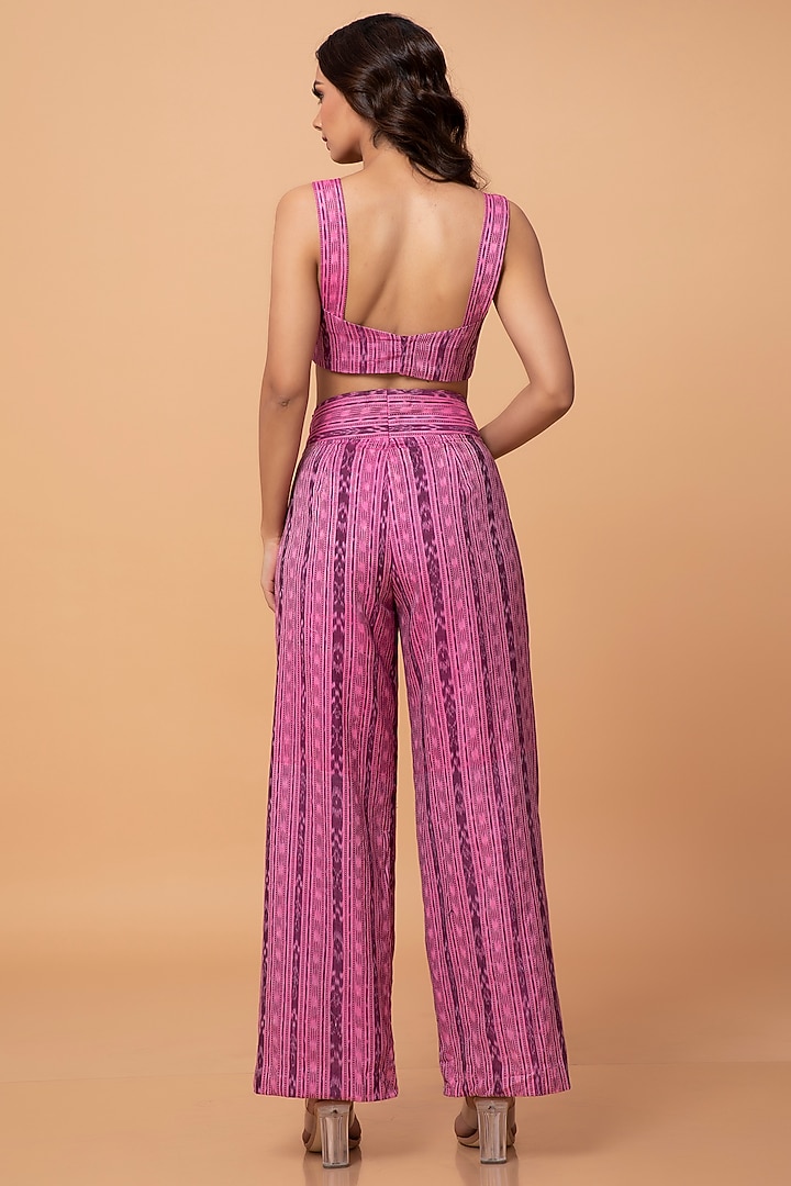 Pink Cotton Ikat Pant Set by ROSA by Priyanka kar at Pernia's Pop Up Shop