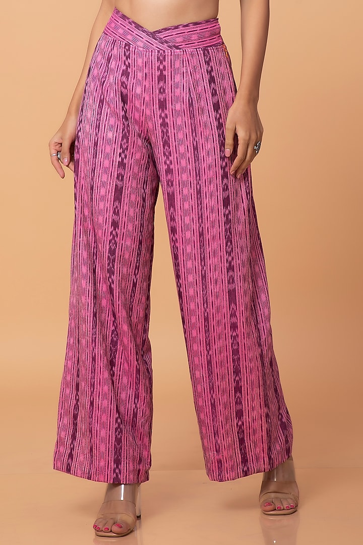 Pink Cotton Ikat Pant Set by ROSA by Priyanka kar at Pernia's Pop Up Shop
