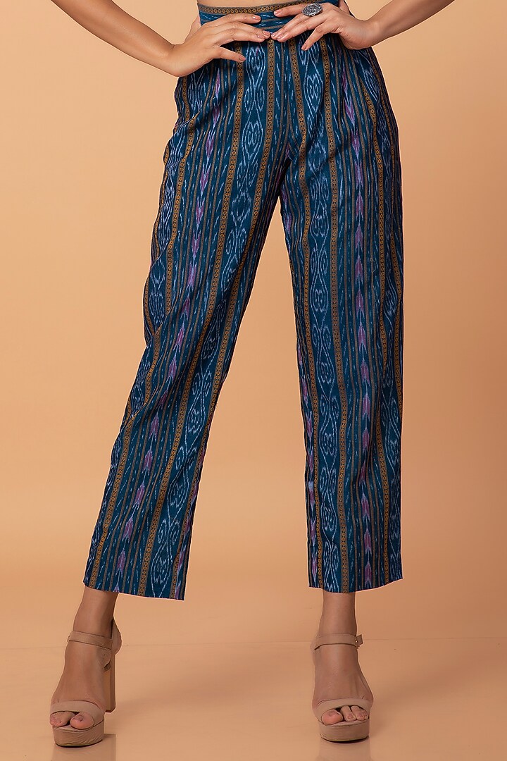 Green Cotton Ikat Pant Set by ROSA by Priyanka kar at Pernia's Pop Up Shop