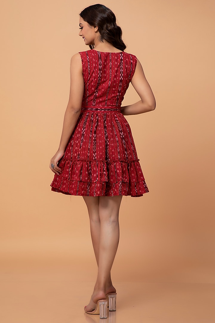 Red Cotton Ikat Summer Dress by ROSA by Priyanka kar at Pernia's Pop Up Shop