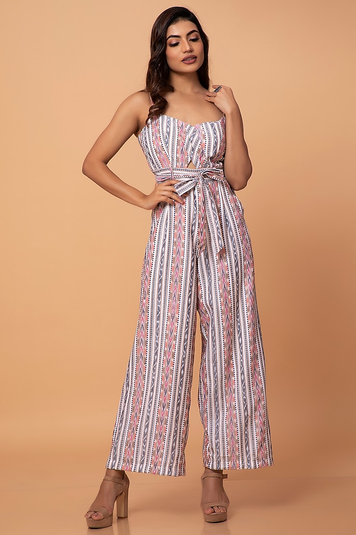 Peach Cotton Ikat Jumpsuit by ROSA by Priyanka kar at Pernia's Pop Up Shop