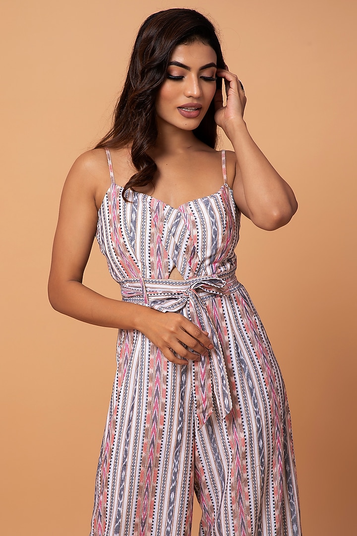 Peach Cotton Ikat Jumpsuit by ROSA by Priyanka kar at Pernia's Pop Up Shop