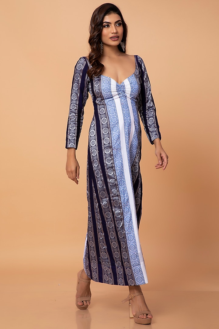 Black & Blue Cotton Ikat Summer Dress by ROSA by Priyanka kar at Pernia's Pop Up Shop