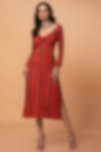 Red Cotton Ikat Dress by ROSA by Priyanka kar at Pernia's Pop Up Shop