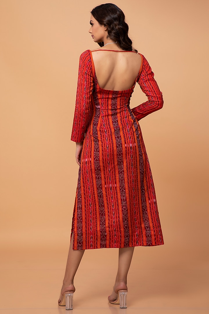 Red Cotton Ikat Summer Dress by ROSA by Priyanka kar at Pernia's Pop Up Shop