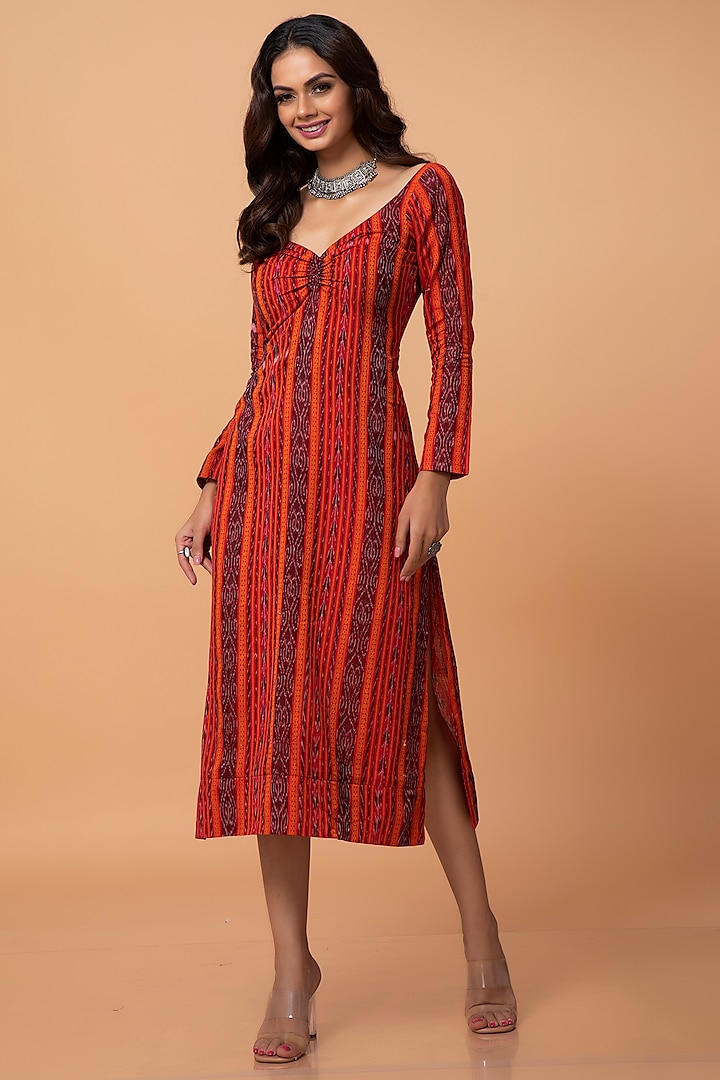 Red Cotton Ikat Summer Dress by ROSA by Priyanka kar at Pernia's Pop Up Shop