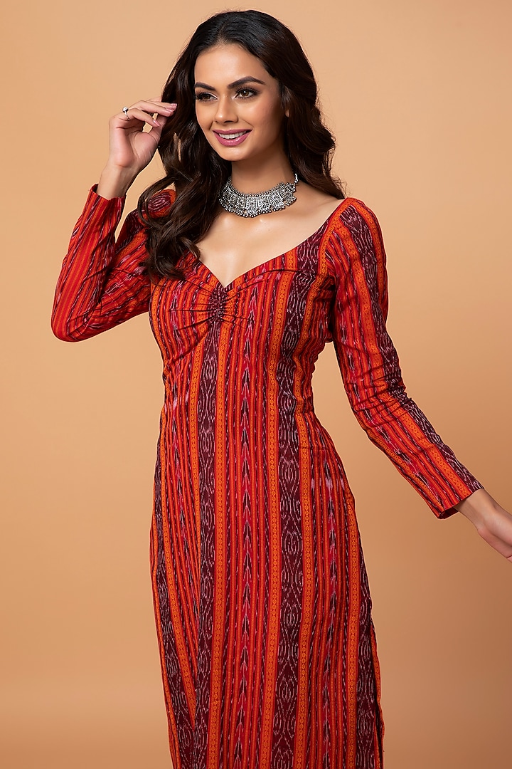 Red Cotton Ikat Summer Dress by ROSA by Priyanka kar at Pernia's Pop Up Shop