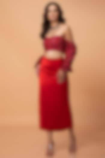 Red Cotton Skirt Set by ROSA by Priyanka kar