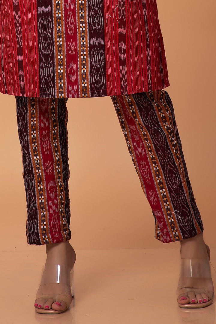Red Cotton Ikat Kurta Set by ROSA by Priyanka kar at Pernia's Pop Up Shop