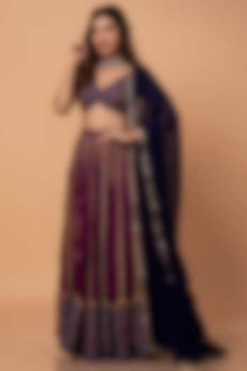 Blue & Magenta Cotton Ikat Embellished Lehenga Set by ROSA by Priyanka kar at Pernia's Pop Up Shop