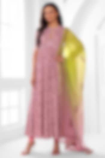 Pink 2way Fabric Abstract Printed Party Wear Anarkali Set by ROSA by Priyanka kar at Pernia's Pop Up Shop