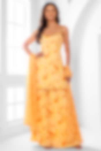 Yellow Georgette Abstract Printed Party Wear Sharara Set by ROSA by Priyanka kar at Pernia's Pop Up Shop