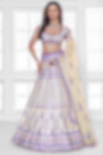 Yellow Dull Satin Abstract Printed Wedding Lehenga Set by ROSA by Priyanka kar at Pernia's Pop Up Shop