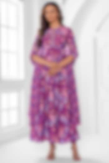 Purple Chinon Chiffon Abstract Printed Wedding Lehenga Set by ROSA by Priyanka kar at Pernia's Pop Up Shop