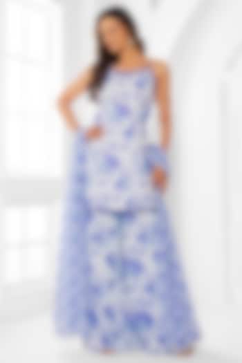 Sky Blue Georgette Abstract Printed Sharara Set by ROSA by Priyanka kar at Pernia's Pop Up Shop