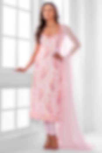 Blush Pink Georgette Abstract Printed Kurta Set by ROSA by Priyanka kar at Pernia's Pop Up Shop