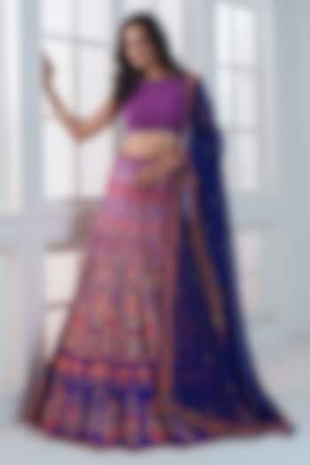 Purple & Blue Viscose Dull Satin Handwork Wedding Lehenga Set by ROSA by Priyanka kar at Pernia's Pop Up Shop