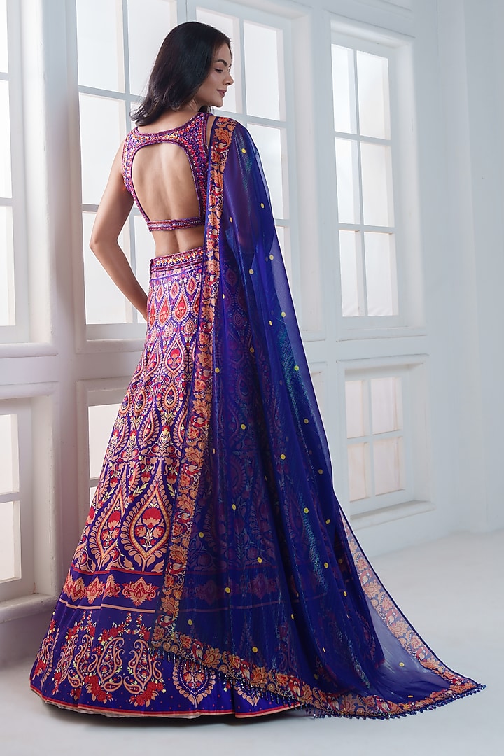 Purple & Blue Viscose Dull Satin Handwork Wedding Lehenga Set by ROSA by Priyanka kar at Pernia's Pop Up Shop