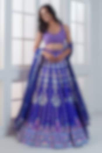 Purple & Blue Viscose Dull Satin Handwork Wedding Lehenga Set by ROSA by Priyanka kar at Pernia's Pop Up Shop