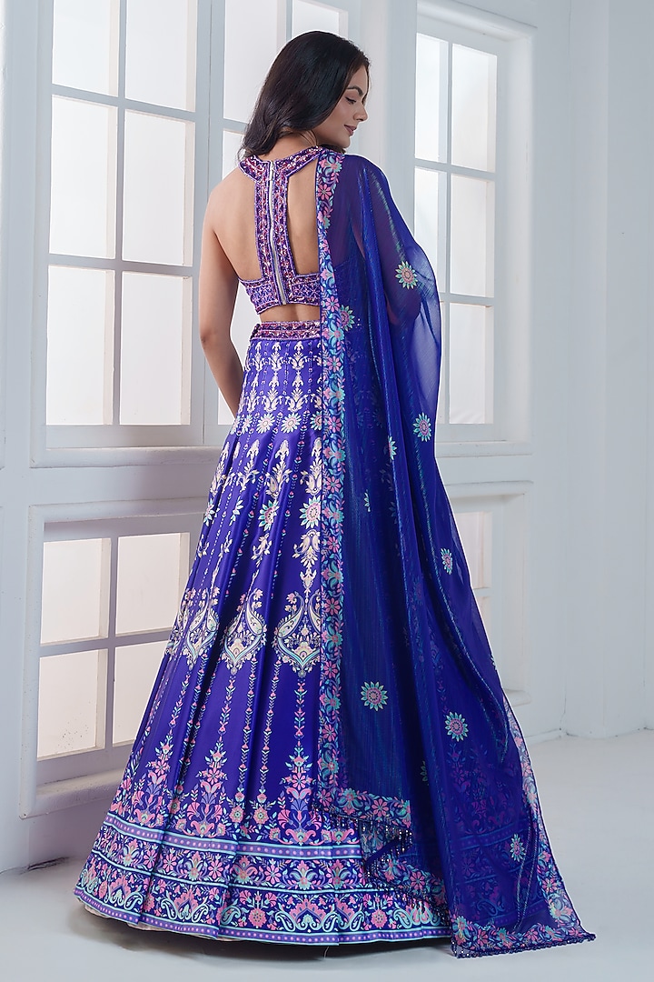 Purple & Blue Viscose Dull Satin Handwork Wedding Lehenga Set by ROSA by Priyanka kar at Pernia's Pop Up Shop