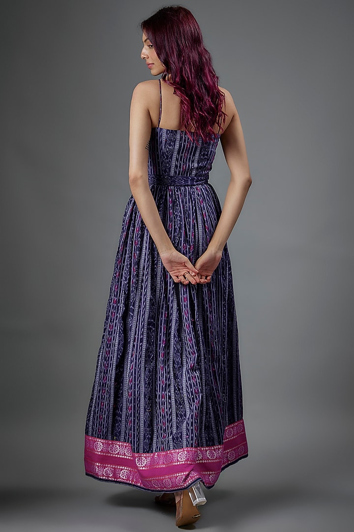 Indigo Blue Cotton Ikat Printed Party Wear Anarkali Set by ROSA by Priyanka kar at Pernia's Pop Up Shop