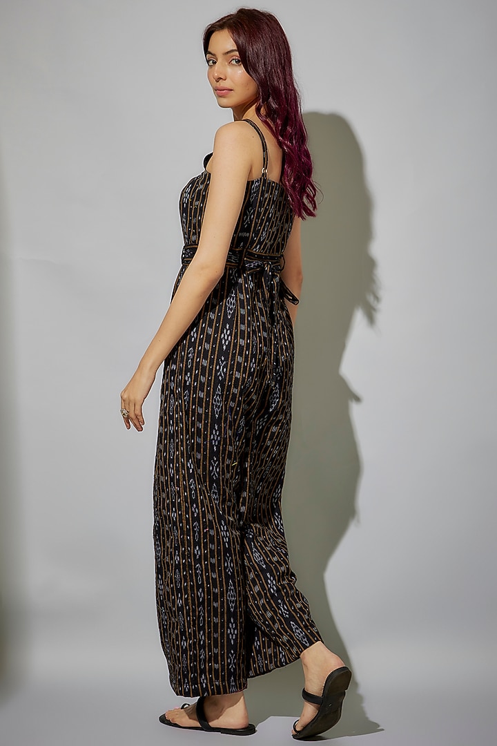 Black Cotton Ikat Printed Jumpsuit by ROSA by Priyanka kar at Pernia's Pop Up Shop