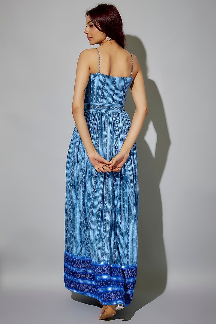 Powder Blue Cotton Ikat Printed Party Wear Anarkali Set by ROSA by Priyanka kar at Pernia's Pop Up Shop