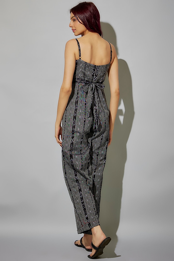 Black-Grey Cotton Ikat Printed Jumpsuit by ROSA by Priyanka kar at Pernia's Pop Up Shop